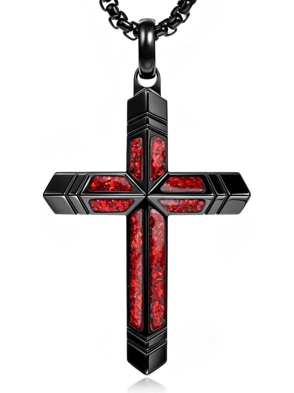 Men's Adjustable 24-26" Ruby Cross Necklace | Religious Jewelry Gift for Him